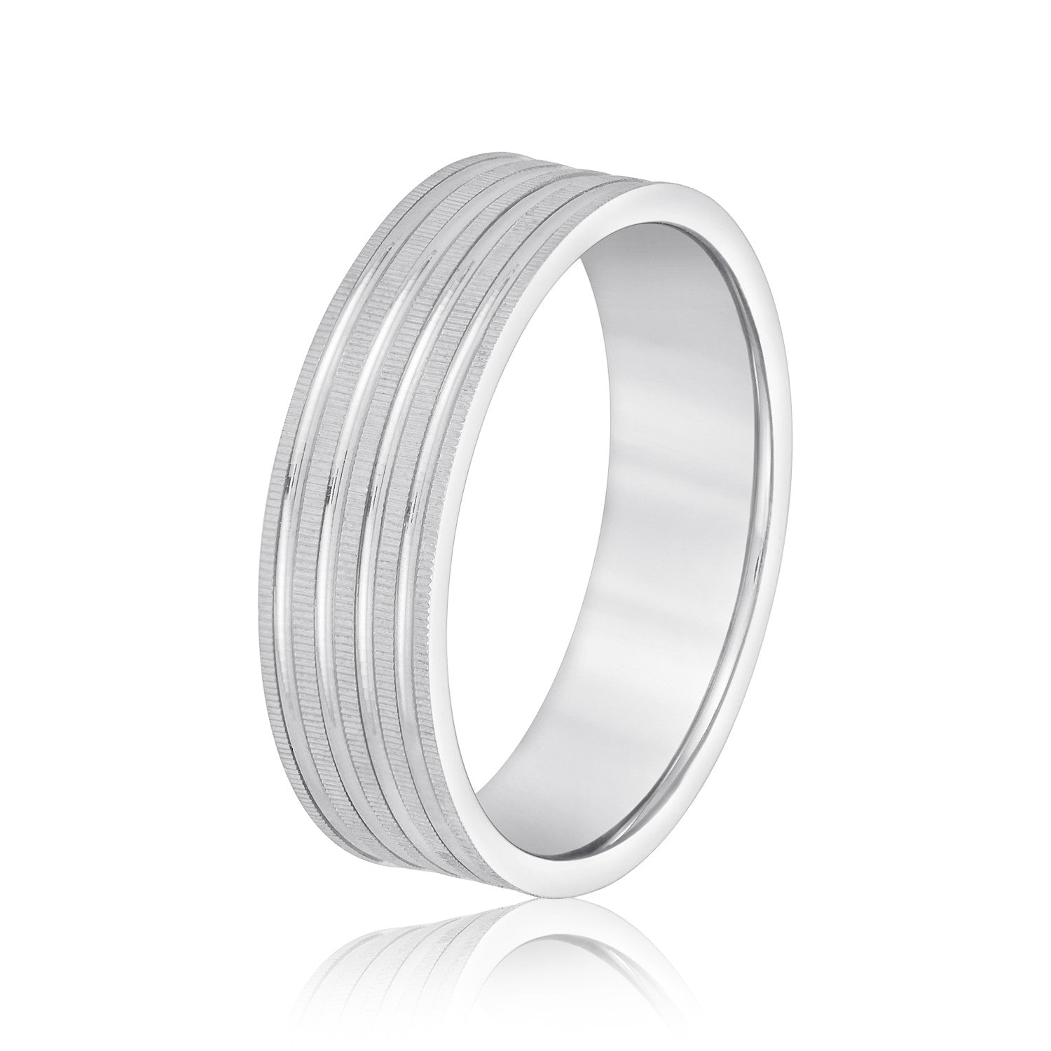 Men's Grooved Textured Wedding Band-VIRABYANI